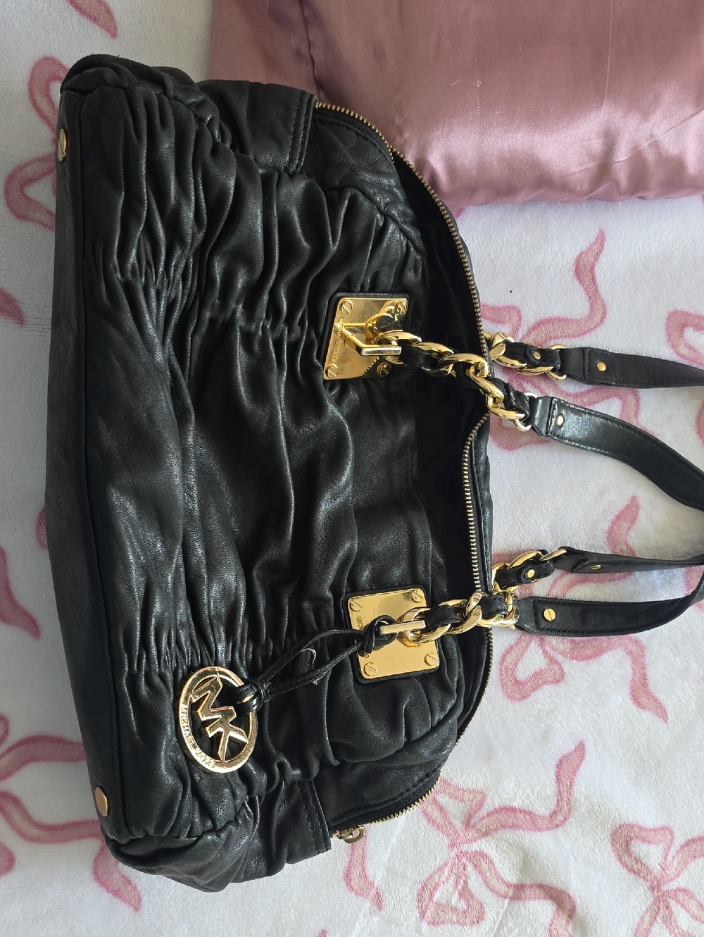 Michael Kors Black Quilted Shoulder Bag with Gold Hardware
